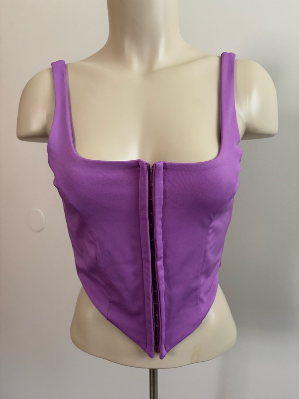 Vibrant Purple Corset Square Neck Hook & Eye Front Bustier Crop Tank M 6